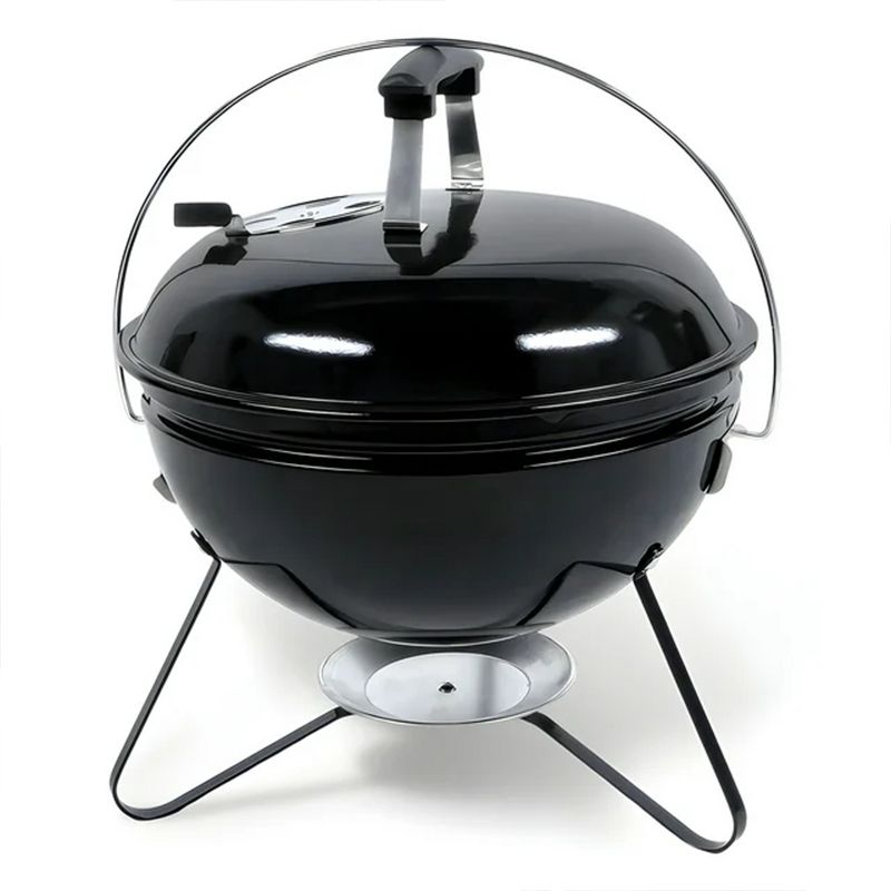 SKONYON 14 in. Steel BBQ Grill with Lid Portable Charcoal Grill, Black, 1 of 9