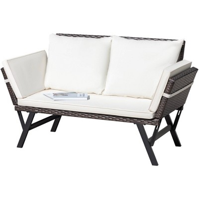 Devoko Woven Rattan Outdoor Convertible Daybed With Adjustable Armrests ...