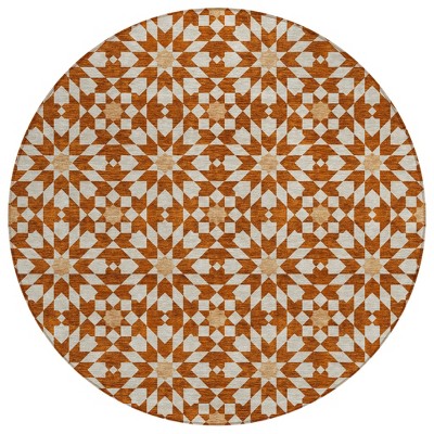 Orange Beige And Copper Floral Medallion Washable Indoor Outdoor Area Rug