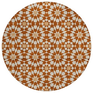 Orange Beige And Copper Floral Medallion Washable Indoor Outdoor Area Rug - 1 of 4