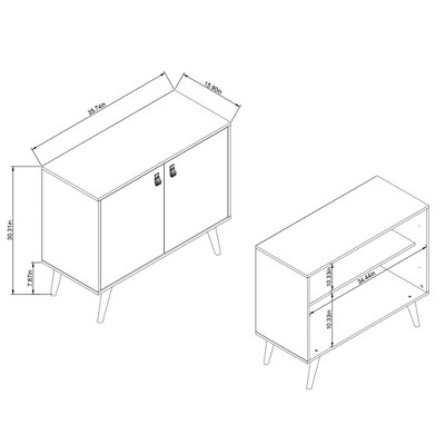White Eucalyptus Wood Buffet Sideboard with Faux Leather Handles