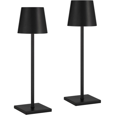 360 Lighting Suvi 14 3/4" High Small Modern Accent Table Lamps Set of 2 Battery Powered Cordless Matte Black Metal Living Room Bedroom Bedside