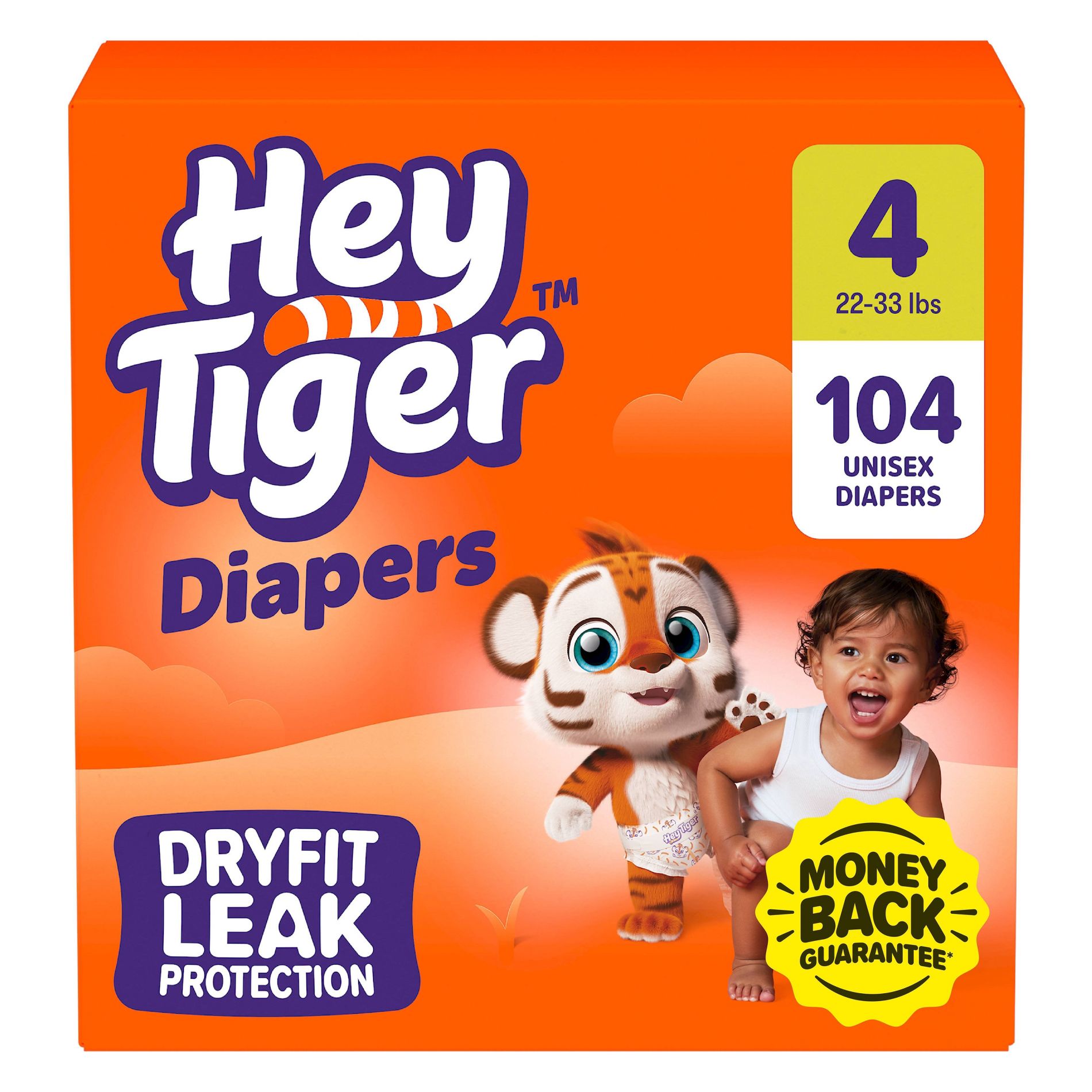 Hey Tiger Disposable Diapers - Size 4 - 104ct