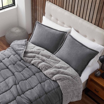 King Gray Reversible Microfiber Down Alternative Comforter Set