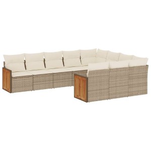 vidaXL 10 Piece Patio Sofa Set with Cushions Beige Poly Rattan - Beige and Cream Without Table - 1 of 4
