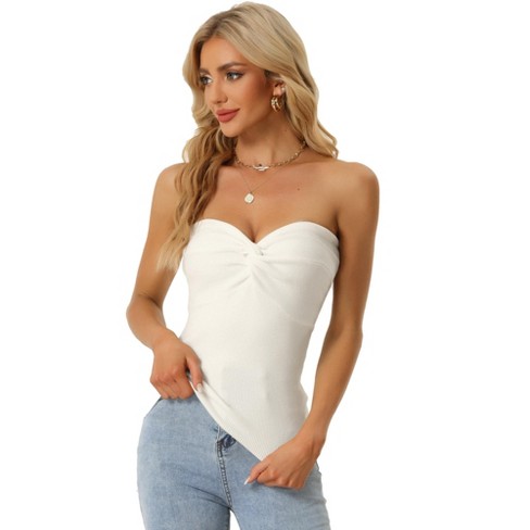 Women's Strapless Tube Top Cut Out Sleeveless Knit Off Shoulder Bandeau Top  Aesthetic Y2K Crop Tank Top