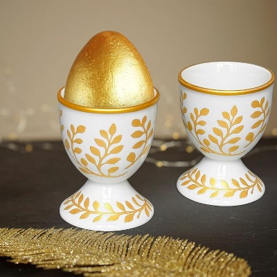 Ceramic Egg Cup Set of 2 White Porcelain Holder for Breakfast Boiled Eggs