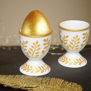 Ceramic Egg Cup Set of 2 White Porcelain Holder for Breakfast Boiled Eggs - 1 of 4