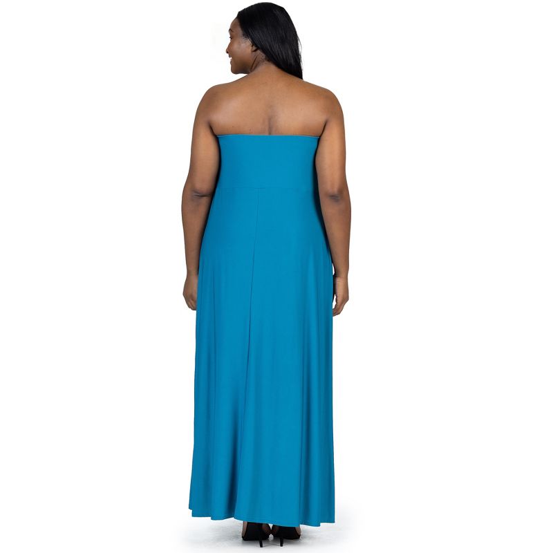 24seven Comfort Apparel Plus Size Pleated A Line Strapless Maxi Dress With Pockets, 3 of 7