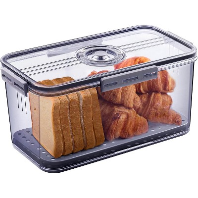 Grey Airtight Bread Box with Time Recording Lid, for Homemade Bread & Bagels