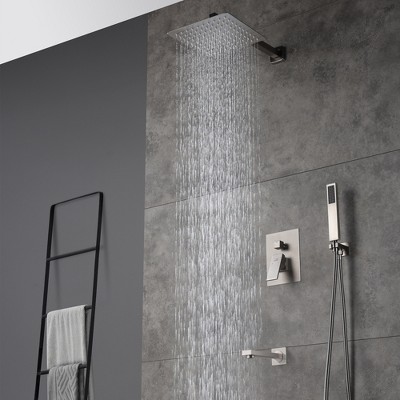 Brushed Nickel Square Multi-Head Wall Mounted Shower System