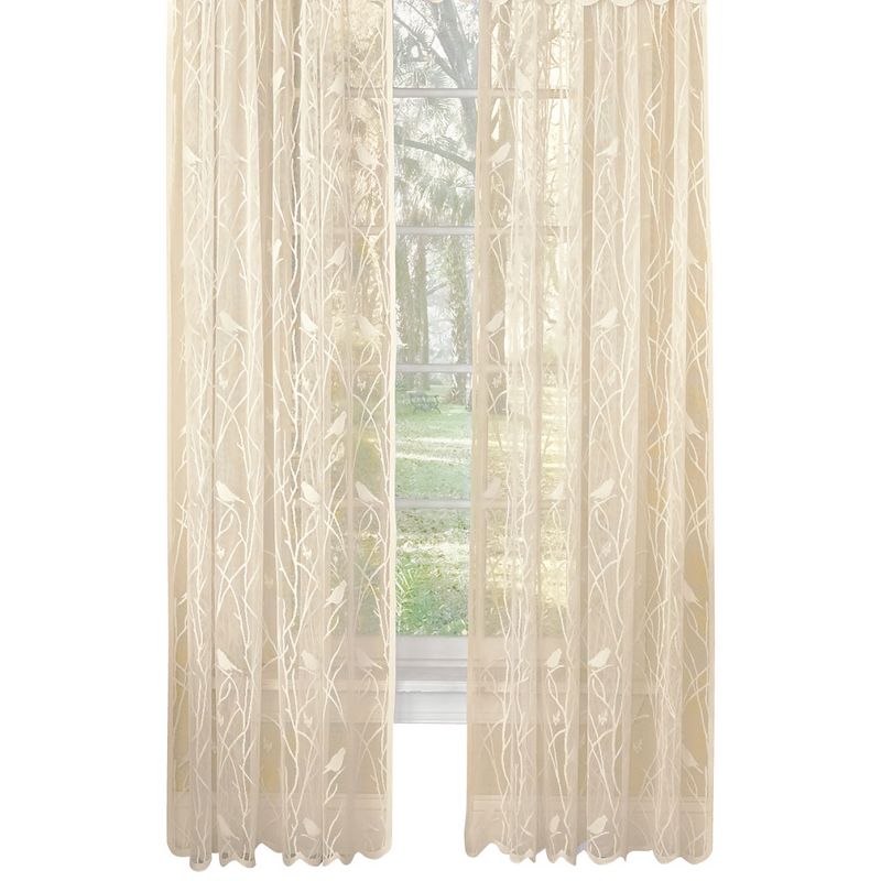 Collections Etc Songbird Lace Curtain Panel with Scalloped Hem, Single Panel,, 1 of 4