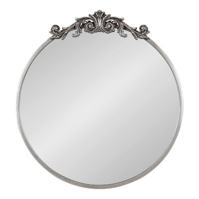 Arendahl 24" Round Silver Wood Vanity Mirror with Baroque Crown