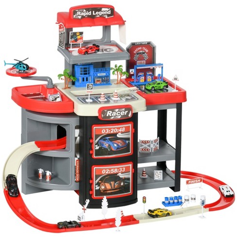 Qaba City Garage Playset With 65 Accessories 2 In 1 Design