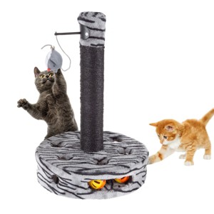 Pet Adobe Interactive Sisal Cat Scratching Post With Built-In Rolling Ball and Hanging Mouse Toy for Adult Cats and Kittens - Gray and Black - 1 of 4