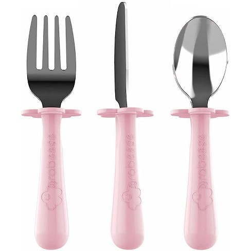 Baby Self Feeding Utensils Spoon and Fork Set Pink