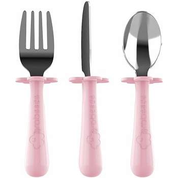 Grabease 3-Piece Stainless Steel Utensil Set for Independent Self-Feeding: Fork, Spoon & Curve-Tip Safety Knife for 18 Months & Up