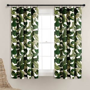 2pk 52"x63" Light Filtering Tropical Paradise Curtain Panels Green - Lush Décor: Short Microfiber Rod Pocket - 1 of 4
