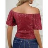 Women's Sequin Glitter Blouse Square Neck Short Sleeve Shirt Top - 4 of 4