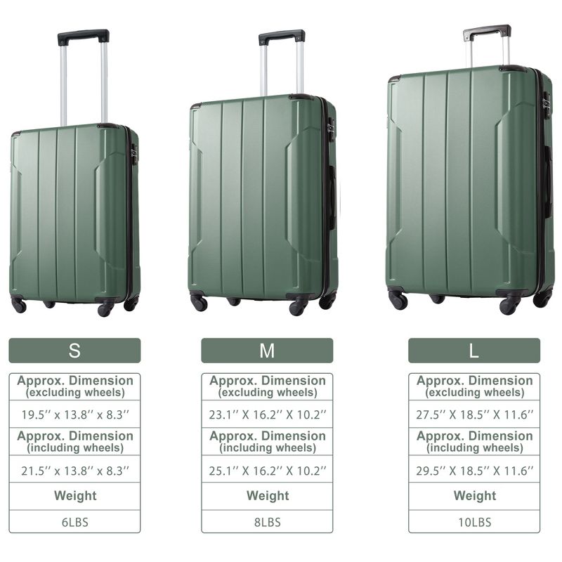 3/2/1pc Luggage Sets, Expandable Hardside Spinner Lightweight Suitcase with TSA Lock 20''/24''/28'' 4M -ModernLuxe, 3 of 13
