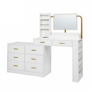 Gulches Modern White Vanity Tables with 8 Drawers for Bedroom Ample Storage - 1 of 4