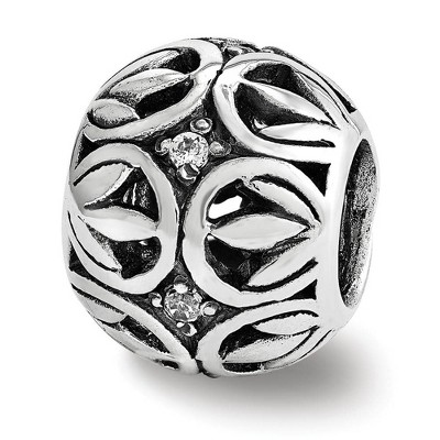 Black Bow Jewelry Sterling Silver and Cubic Zirconia Leaf Filigree Bead Charm