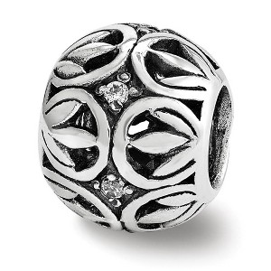 Black Bow Jewelry Sterling Silver and Cubic Zirconia Leaf Filigree Bead Charm - 1 of 2