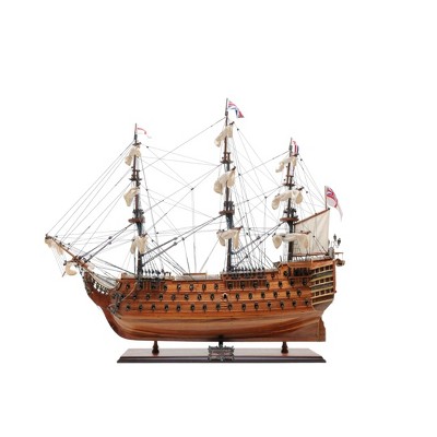 HomeRoots 36" Wood Brown Solid Wood Hand Painted HMS Victory Exclusive Edition Model Boat