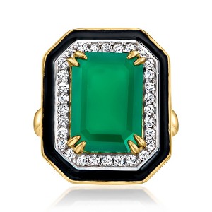 Ross-Simons Green Chalcedony and 0.60 ct. t.w. White Topaz Ring With Black Enamel in 18kt Gold Over Sterling - 1 of 4