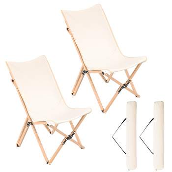 Costway Bamboo Butterfly Folding Chair Set of 2 with Storage Pocket 330 LBS Capacity