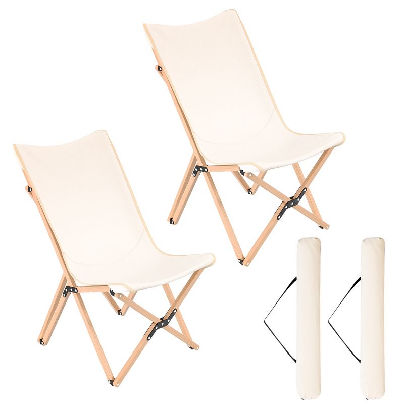 Costway Bamboo Butterfly Folding Chair Set of 2 with Storage Pocket 330 LBS Capacity, 1 of 11