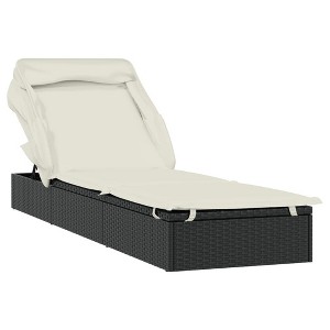 vidaXL Black Poly Rattan Sunbed with Foldable Roof - Adjustable Patio Daybed with Steel Frame and Cream Cushion for Outdoor, Poolside, Balcony - 1 of 4