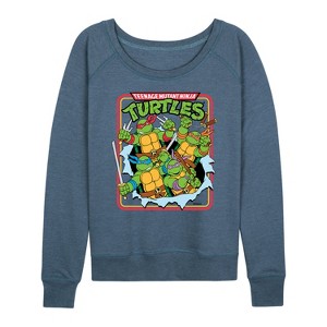 Women's - Teenage Mutant Ninja Turtles - Ripping Out Of Shirt Lightweight French Terry Wide Neck Long Sleeve Shirt - 1 of 4