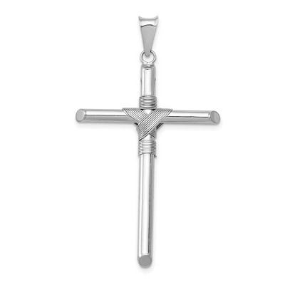 Black Bow Jewelry 14k White Gold Hollow Tube Rope Cross Pendant
