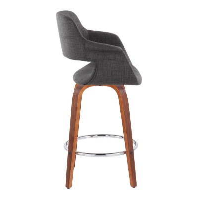 Set of 2 Dark Gray Swivel Walnut Wood Counter Stools