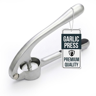 Garlic Press Set, Garlic Mincer with Silicone Peeler and Cleaning Brush, Easy Squeeze Ergonomic Handle, Rust Proof & Dishwasher Safe Garlic Crusher