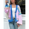 Imily Bela Womens Button Up Striped Cardigan Oversized V Neck Puff Sleeve Color Block Knit Coat - 2 of 4