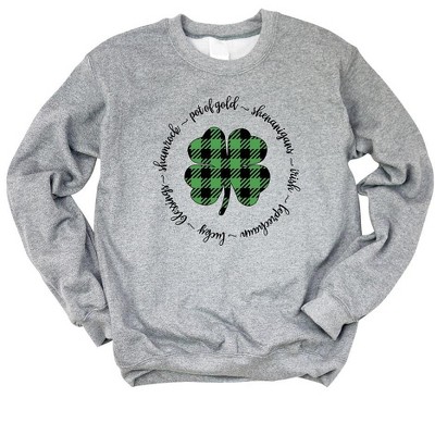 Simply Sage Market Women's Graphic Sweatshirt Buffalo Plaid Shamrock Circle
