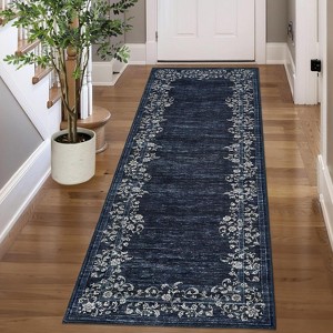 Washable Modern Floral Bordered Rug, Low-Pile Non-Slip Indoor Carpet, Stain-Resistant Floor Cover for Living Room, Bedroom, Dining, Office - 1 of 4