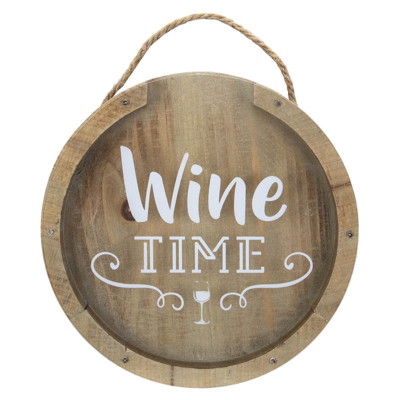 Northlight 12” Round Wine Time Cork Collector Wooden Hanging Wall Decoration, 1 of 6