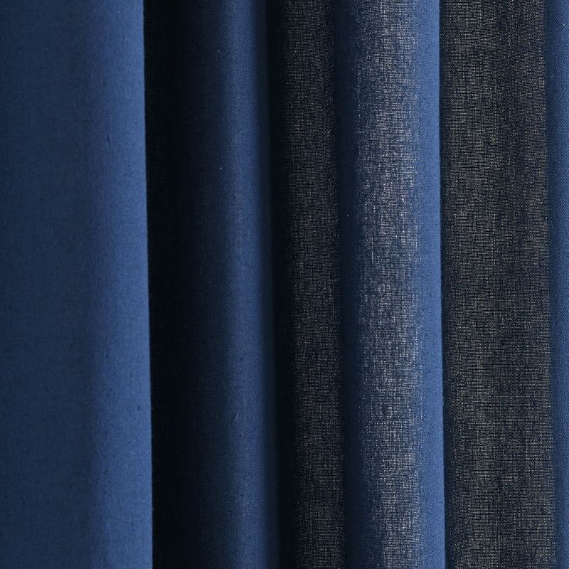 Modern Faux Linen Embroidered Edge With Attached Valance Window Curtain Panels Navy 52X84 Set, 3 of 7