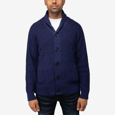 Men's Blue Shawl Neck Wool Cardigan