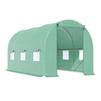 Outsunny Walk-In Tunnel Greenhouse, Large Garden Hot House Kit with 6 Roll-up Windows & Roll Up Door, Steel Frame