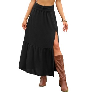 INSPIRE CHIC Women's Pleated Summer Casual High Waist Side Slit A Line Maxi Tiered Skirt - 1 of 4