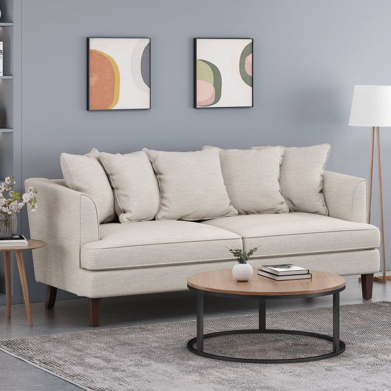 Fairburn Contemporary Pillow Back 3 Seater Sofa Beige/Espresso - Christopher Knight Home, 3 of 8