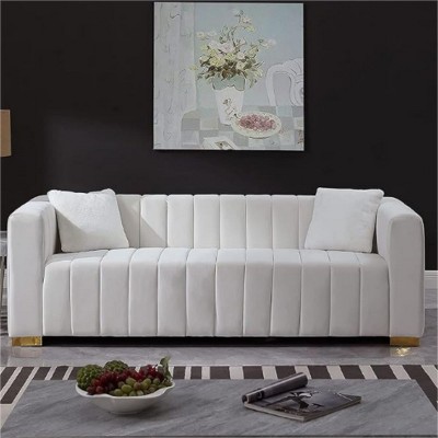 Modern White Velvet Long Sofa,87”channel Tufted Sofa Couch,luxury 3 ...