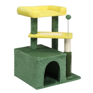 SEVOBAL Pet Tower 27.5in Cat Tree, Multi-level Cat Tower with Cat Scratching Post and Pad, Cozy Cat Condo, Padded Top Bed, Green, 23.6"*23.6"*59.1" - 1 of 4