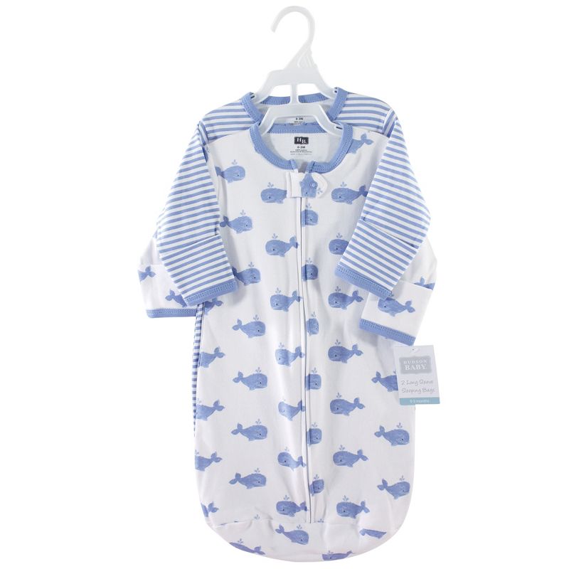 Hudson Baby Infant Boy Cotton Long-Sleeve Wearable Sleeping Bag, Sack, Blanket, Blue Whales, 3 of 4