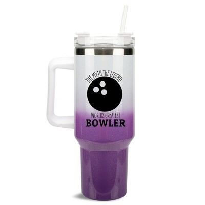 100 North World's Greatest Bowler Bowling Ball Wrap-Around 40 Oz. Stainless Steel Water Bottle Coffee Mug, Spill & Leak Resistant, Travel Tumbler with