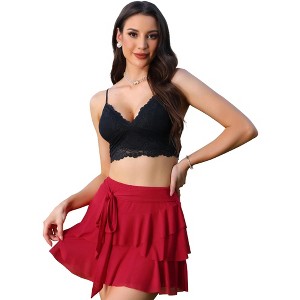 INSPIRE CHIC Women's Flowy Mesh Layered Ruffled Hem Elastic Tie Waist Tiered A-Line Mini Skirt - 1 of 4